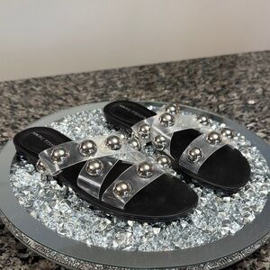 Marc Fisher transparent Black Sandals with Silver Accents NEW 6.5